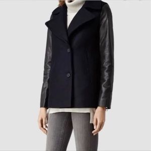 All Saints Ishba wool and leather coat. US 10 UK 14. Black and navy